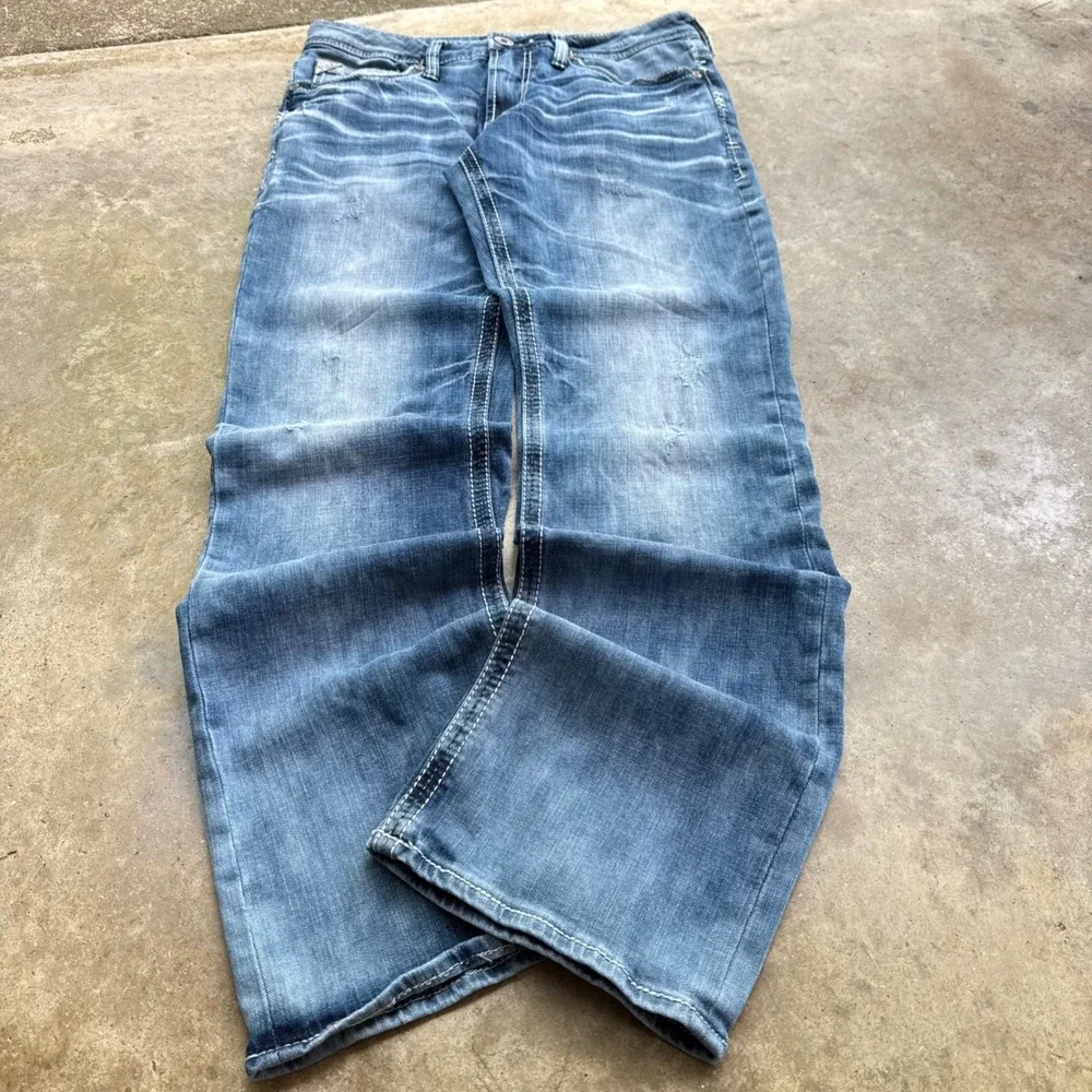 Vintage Y2K Salvage Mayhem Bootcut Jeans Grunge Workwear Blue Size 32 (i2)